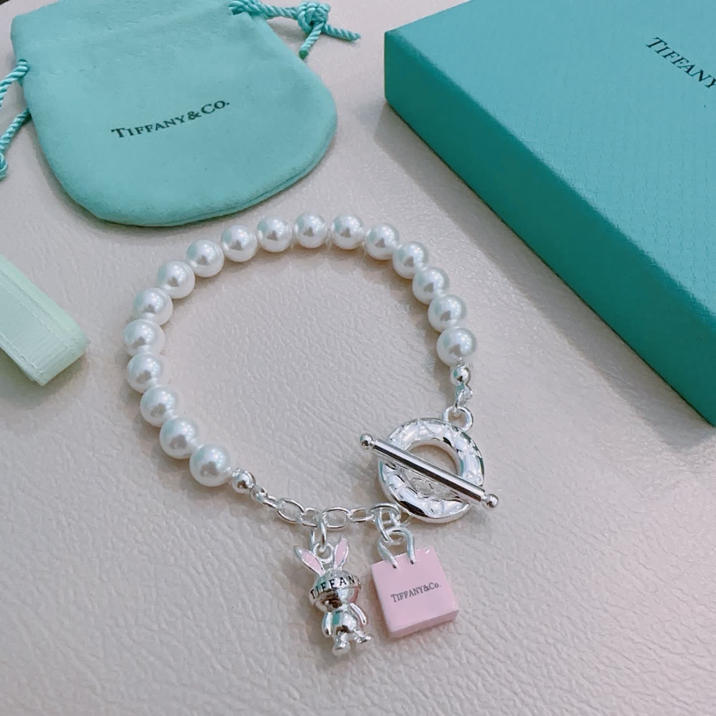 Tiffany & Co. Pearl Bracelet with Toggle Clasp and Charms